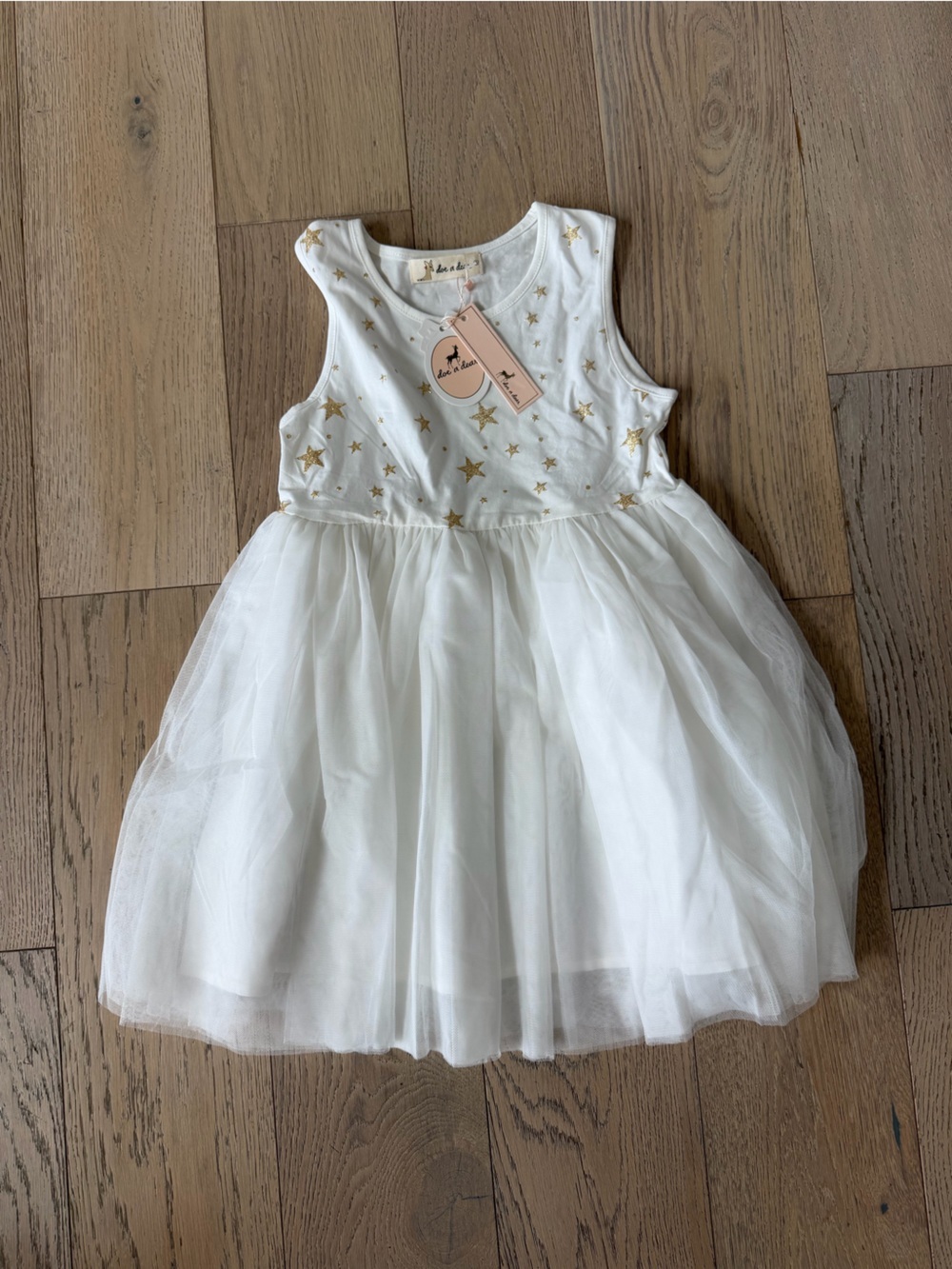 doe a dear Glitter Gold Star Tulle Dress White